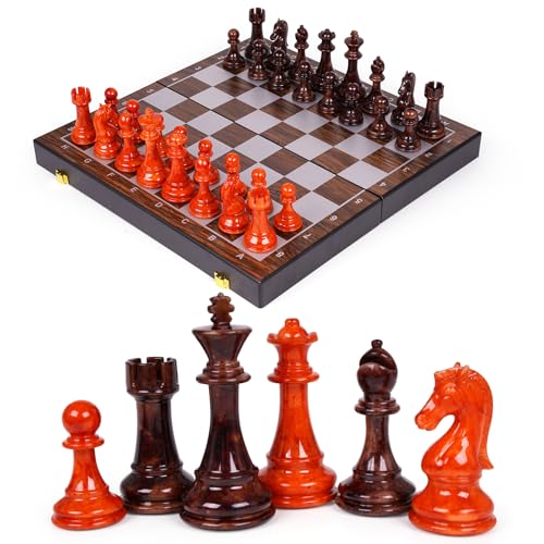 17 Inch Super Large Chess Set, Weighted Acrylic Chess Pieces with Zinc Alloy Core, 4.2” King Luxury Staunton Chess Set, Professional Tournament Folding Chess Board for Home, Club & Display