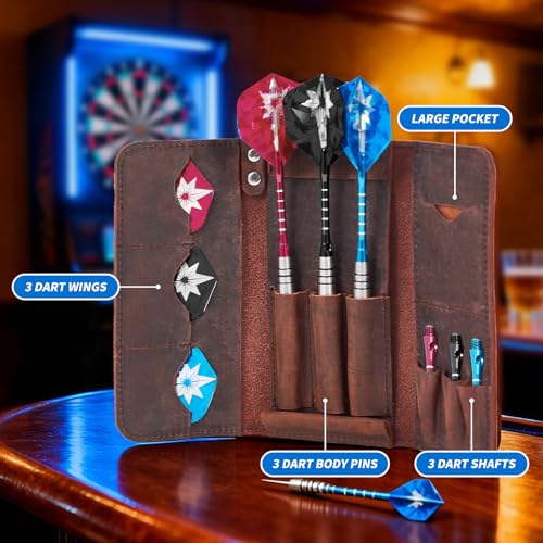 lotoo Leather Dart Case for Soft Tip Darts, Cross with Bible Verse Holds 3 Darts Storage for Tips, Shafts, Flights