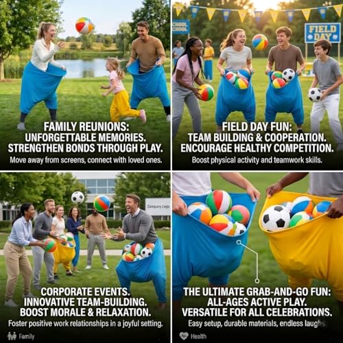 Granny Pants Yard Game Set - Outdoor Tossing Games for Adults | Oversized Stretchy Pants, Bouncy Balls, Air Pumps, XXL Sport Ball Storage Bag, Family Reunion, Party, Field Day