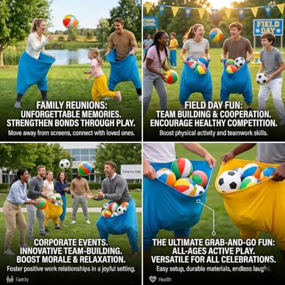 Granny Pants Yard Game Set - Outdoor Tossing Games for Adults | Oversized Stretchy Pants, Bouncy Balls, Air Pumps, XXL Sport Ball Storage Bag, Family Reunion, Party, Field Day