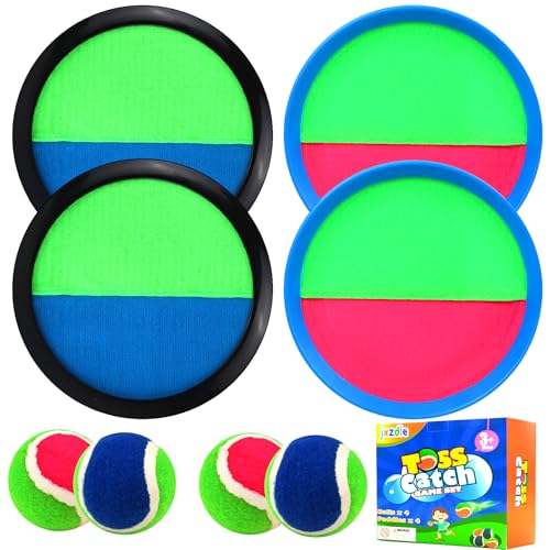 Toss and Catch Game Set, Outdoor Games with 4 Paddles 4 Balls and 1 Storage Bag, Great Outdoor Toys/Gifts for Kids, Classic Beach and Yard Game - color: Blue and Red