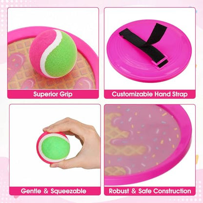 Arrowbash Toss and Catch Ball Game for Kids, 6 Paddles and 4 Sticky Balls, Toddler Baseball Glove & Catch Ball Toys Beach Outdoor Toys Birthday Gift Set for Ages 5 6 7 8-12 (6 Pcs,Ice Cream) - style: Ice Cream
