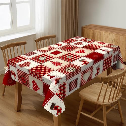 Cute Christmas Style Table Cloths Decorative for Dining Room, Red Themed Washable Tablecloth for Home, Restaurant, Outdoor Party Table Cover 54x72 Inch - color: Red White