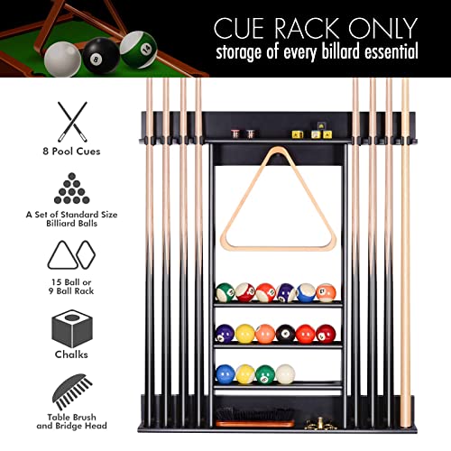 XCSOURCE Pool Stick Holder, Pool Cue Rack Wall Mount, 8 Pool Cue Holder Wall Billiard Cue Rack, Made of 100% Solid Pine Wood, Pool Table Accessories for Billiard Room or Club (Cue Rack Only) - color: Black, 8 Pool