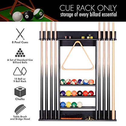XCSOURCE Pool Stick Holder, Pool Cue Rack Wall Mount, 8 Pool Cue Holder Wall Billiard Cue Rack, Made of 100% Solid Pine Wood, Pool Table Accessories for Billiard Room or Club (Cue Rack Only) - color: Black, 8 Pool