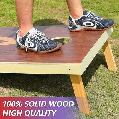 Regulation Cornhole Board Set with Storage Capability, 4 x 2 ft Solid Wood Cornhole Game Set with 8 Bean Bags and 2 Cornhole Board, Premium Corn Hole Game for Adults and Family (Rustic)
