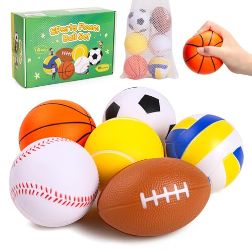 Balls for Toddlers Babies, Soft Baby Toys, 6 Pack 3.5" Foam Balls Kids Sports Set, Small Soccer Basketball Baseball Football Volleyball Tennis, Indoor Outdoor Toys Games Gifts for Boys Girls - color: 6 Foam Balls 3.5"