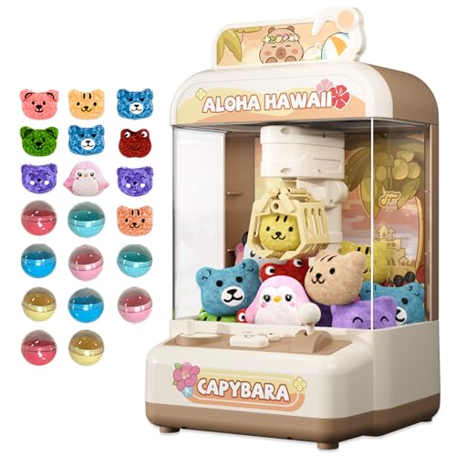 Capybara Mini Claw Machine for Kids, Portable Battery Operated Prize Grabber with 10 Plush Toys and 10 Capsules, Mute Mode Tabletop Arcade Game - color: Brown