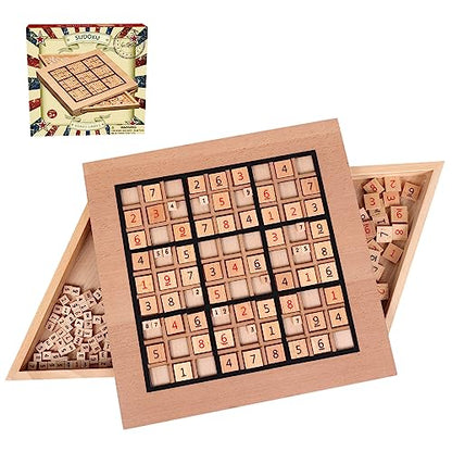 GOTHINK Wooden Sudoku Puzzle Set, Challenge Your Mind with 11.6 Inch Sudoku Board Game, Includes 90 Large Number & Thinking Tiles, 2 Drawers for Storage, for All Ages - style: Sudoku Puzzle Game