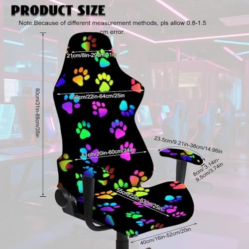 Colorful Paw Print Gaming Chair Cover with Armrest Covers Cat Proof Soft Stretchable Gaming Chair Slipcover Non Slip Washable Computer Chairs Seat Slipcovers Fits Most Office/PC Chairs 4 PCS - color: Colorful Paw Print