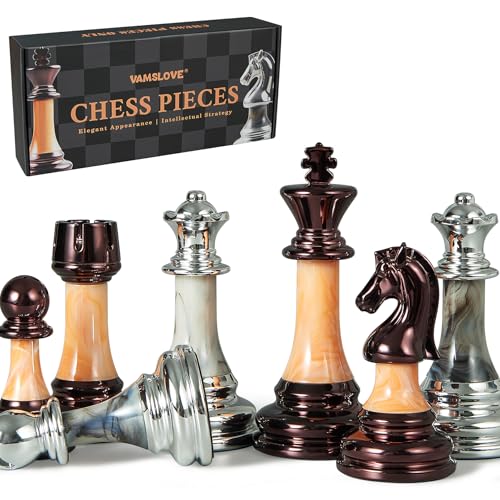 Vamslove Heavy Weighted Acrylic Chess Pieces Only with Leather Base-3.5'' King with Storage Slots-Extra 2 Queens-34 Staunton Tournament Chessmen for Chess Set or Replacement of Missing Pieces