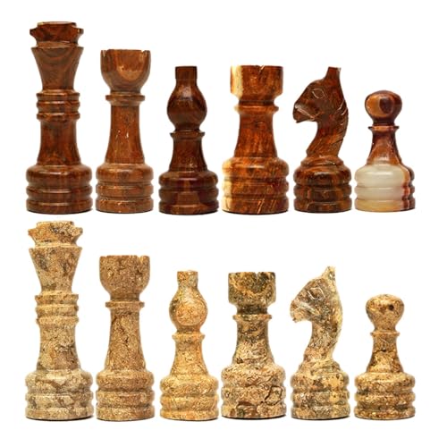 Handcrafted Premium Marble Chess Pieces Set – Elegant 32-Piece Replacement for 12-15 Inch Chess Boards Storage Box (Multi and Coral) - color: Multi and Coral