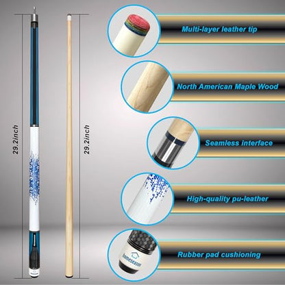 HomeSeason 58in 2-Piece Pool Cue, 18/19/20/21oz Professional Maple Billiards Stick 3D Printed Lizard Grip with Case, 12.5mm Tip Stainless Steel Quick Screw - color: 20oz(Blue)