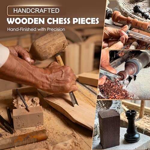 Handicraftviet - High Wooden Weighted Chess Pieces with 3.78'' King, Handmade, Beautiful Collectible Sculpture Wood Chess Pieces only (Chess Set 1)