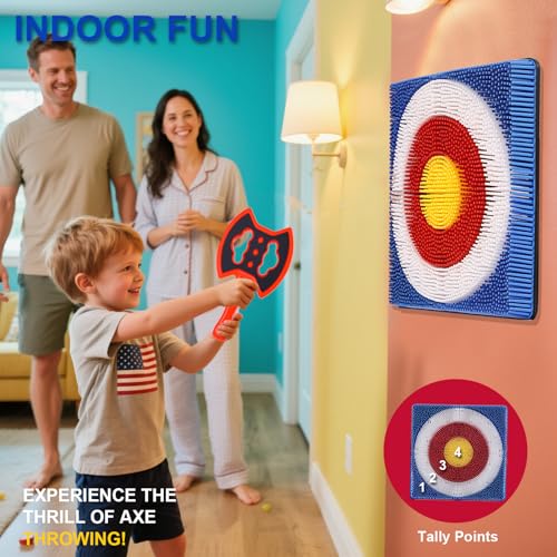 ZoLLa Axe Throwing Game for Backyard Fun,Safe Bristle Target with 4 Throwing Axes & 4 Throwing Stars,Yard & Outdoor Games for Kids and Family (Blue) - color: Blue