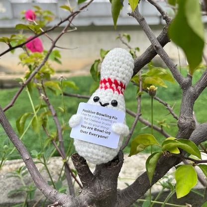 Crochet Bowling Pin Gifts, Emotional Support Bowling Pin Positive Cute Funny Cool Office Desk Decor Decorations for Women Men