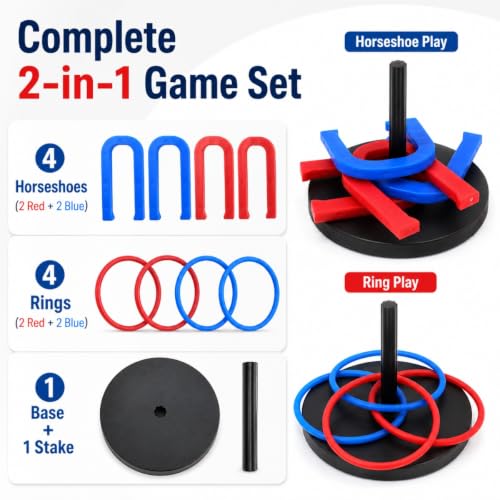 2in1 Horseshoe Ring Toss Game Set Lightweight PP Plastic for Kids Adults Yard Lawn Indoor Outdoor