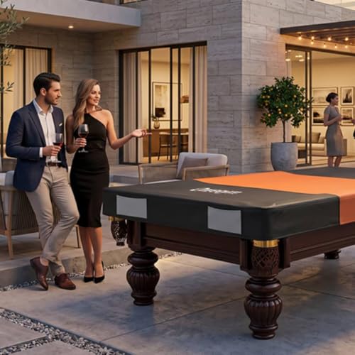 Oreenym Pool Table Cover 9FT, Billiard Tables Cover with Storage Pocket | Heavy Duty 600D Oxford, Waterproof & UV Resistant, Tear & Scratch Resistant, Easy to Clean - size: 9ft - 112"L x 62"W x 8''H