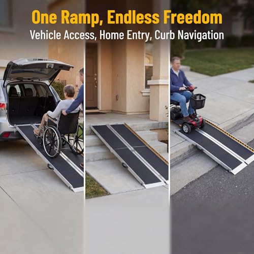 7 Feet Aluminum Folding Wheelchair Ramp | Non-Skid Handicap Threshold Wheel Chair Ramp for Home Steps, Stairs, Entry, Threshold, Doorways, 600LBS Capacity,28in Wide - size: 7FT-tri-fold-black