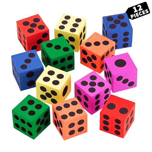 Big Foam Dice Set - 12-Pack, Jumbo, and Colorful Dice for Kids - Ideal for Boosting Math Skills in the Classroom, Great Gifts, and Party Fun - style: 12 Pack