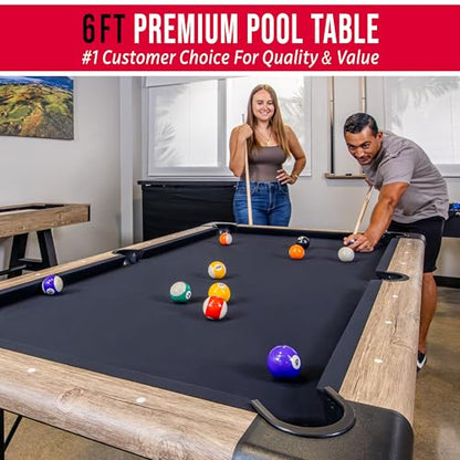 GoSports 6 ft Foldable Pool Tables - Portable Billiards Tables with Accessories - Black with Gray Felt or Oak with Black Felt - style: Oak with Black Felt
