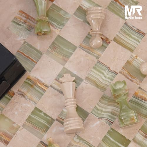 Marble Chess Set 15" Inches Verona & Green with Storage Box and 2 Extra Queen Handmade Classic Board Games for Adults, Luxury Marble Chess Board & Chess Pieces for Gifts - color: Verona & Green Onyx