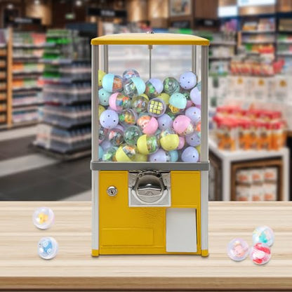 Gachapon machine, 21inch Height PS Bouncy Balls Dispenser, Commercial Candy Bubble Gum Vending Machine with Clear Design Hold 180 Capsule Toys for Game Stores,Retail Stores,Gumball Bank, Home (Yellow)