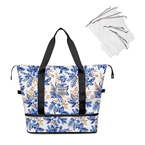 NPBAG Women Travel Duffel, Multi Functional Large Expandable Weekender Carry-on Tote, Gym Workout Overnight Bag, Mommy Hospital Bag for Labor and Delivery - color: Basic-Drawing Plants, style: Basic Version