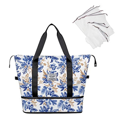 NPBAG Women Travel Duffel, Multi Functional Large Expandable Weekender Carry-on Tote, Gym Workout Overnight Bag, Mommy Hospital Bag for Labor and Delivery - color: Basic-Drawing Plants, style: Basic Version