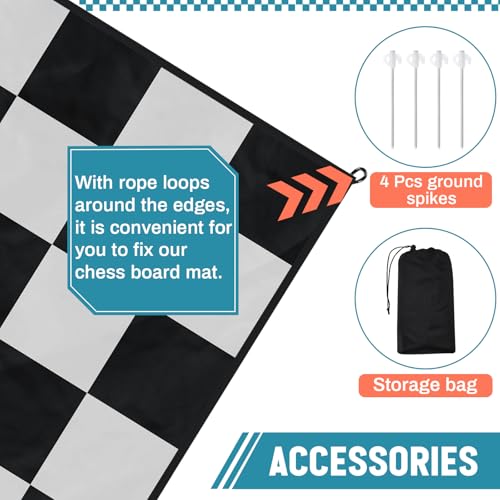 5x5ft Giant Chess Game Mat Nylon Board Mat for Outdoor with 4 Ground Nails and Storage Bag, Compatible with 12 16 Inch Giant Chess Sets and 4 Inch Large Checkers, Checker Not Included - size: 5x5ft