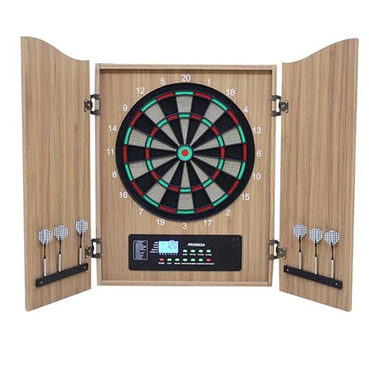 TsoLay Electronic Dartboard, Decorative Dart Board Cabinet Set with Auto-Scoring LCD Cricket Display, Dart Withdrawal Eliminate Points and Voice Prompt Function, for Family Game Rooms
