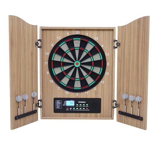 TsoLay Electronic Dartboard, Decorative Dart Board Cabinet Set with Auto-Scoring LCD Cricket Display, Dart Withdrawal Eliminate Points and Voice Prompt Function, for Family Game Rooms