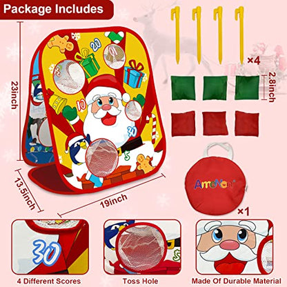 Christmas Party Games for Kids Adults Bean Bags Toss Game Double Side Collapsible Cornhole 8 Score Holes Christmas Toys Party Favors Supplies Carnival Yard Indoor Outdoor (6 Bean Bags)