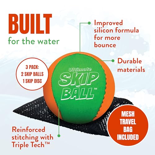 Activ Life The Ultimate Water Skip Balls, Water Bouncing Ball for Swimming Pool, Beach Toys for Friends, Family, Kids and Adults - style: Green/Orange