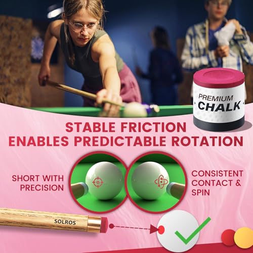 SOLROS Billiards Cue Chalk - High Performance Pure Round Pro Chalk | Color：Blue，3PCS，Low Dust & Long Lasting，Ready to Usez，Smooth Control，for Any Venue - color: Pink