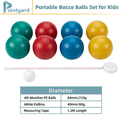 84mm Bocce Ball Set, Outdoor Games for Adults and Family, Backyard Ball Set with 8 PE Bocce Balls & 1 Pallino & Carry Bag & Measuring Tape for Teens Beginners - size: 84mm