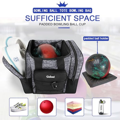 Goloni 1 Ball Bowling Bag for Men, Durable Bowling Tote with Padded Holder & Ventilated Shoe Compartment (Fits Size 14) - color: Light Grey