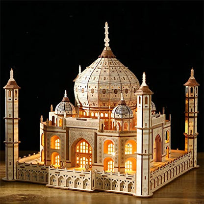 3D Wooden Puzzles Persian Love Palace Kits Includes Light Strip, Brainteaser and Puzzle for Halloween/Birthday,Gifts for Adults and Teens to Build Combination - style: Taj Mahal