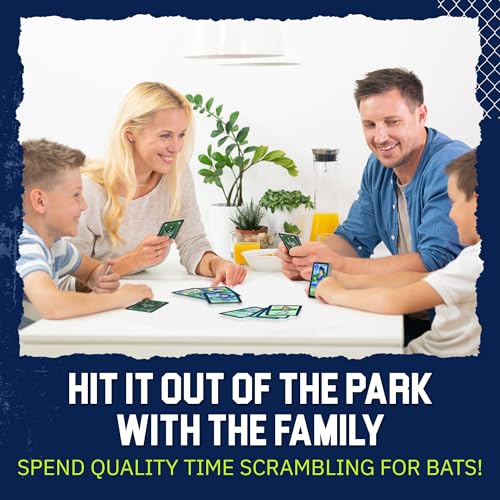 Grandma Smiley's Hey Batter Batter, Baseball Card Games for Kids 8-12, Card Games for Adults and Families, Family Card Games - 2-5 Players, 52 Custom Cards, 4 Mini Baseball Bats - Made in The USA