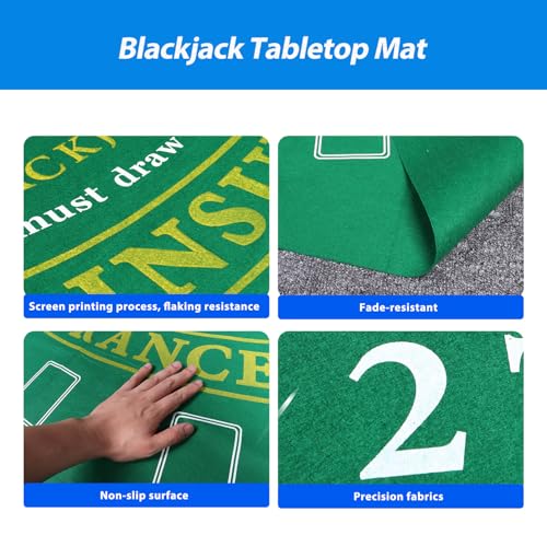 GSE Games & Sports Expert 36" x 72" Casino Layout Felt, Professional Casino Tabletop Mat for Parties, Casino Poker Game Night - style: Blackjack