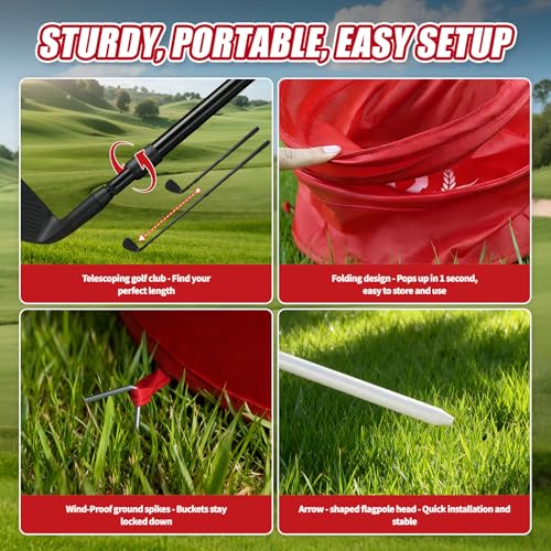 Deluxe Backyard Golf Game, 9 Hole Portable Golf Yard Game Set with Clubs Buckets Balls, Outdoor Golf Course Chipping Practice for Lawn, Park, Beach, Camping - Fun Golf Bundle Gift for Adults & Family