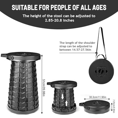 Portable Telescoping Stool, Retractable Folding Stool for Camping Garden Fishing Hiking Travel BBQ, Adjustable Collapsible Stools Max Load 400lbs - color: Xxl-black