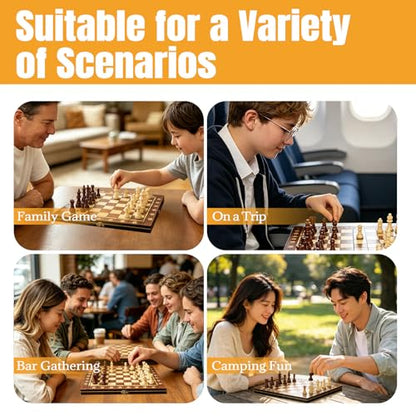 3-in-1 Chess Set Include Chess Checkers Backgammon 11 inch Wooden Board Game Set with Foldable Portable Case for Adults Travel Outdoor