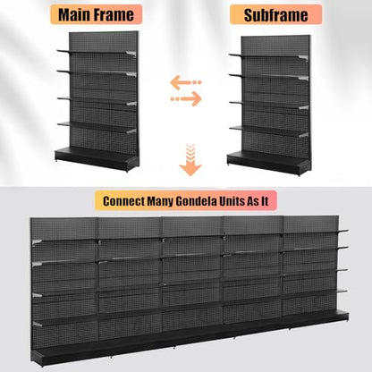 Eastern Tree Pegboard Display Stand, 4x6.5 Feet Gondola Retail Shelving Wall Display for Convenient Grocery Office Supply or Retail Stores, Standing Peg Board Display Rack with 30 Hooks, No 4 Shelves - size: 1 Unit 4 x 6.5 Feet