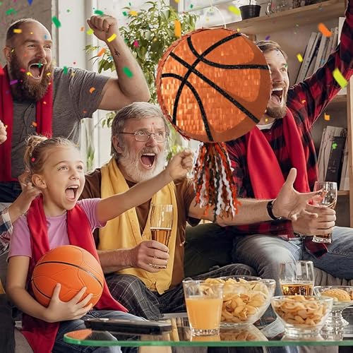 WERNNSAI Basketball Piñata - Basketball Piñata for Boys Kids Sports Birthday Party Decorations Sport Ball Birthday Games for Carnival Events Party Supplies with Blindfold and Bat - style: Basketball 002