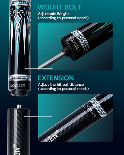KONLLEN Carbon Fiber Pool Cue 2.0, 58-inch Low Deflection Billiard Stick for Adults with 12.5mm Tip and Pro Taper - color: 019 AK-15WF 2.0 set-white