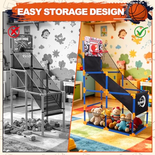 Nattork Arcade Basketball Game Set with 4 Balls and Hoop, Kids Basketball Hoop Indoor Outdoor Sports Toy Gifts for Kids Boys Girls 3-5 Years Old, Air Pump Included, Ideal for Gifts