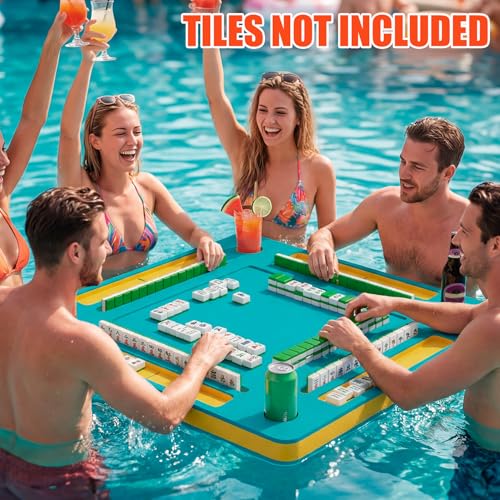 Floating Mahjong Table for Pool - 33.5in Foldable Water Game Table for Card Games & Tile Games - Portable Swimming Pool and Hot Tub Float Board Game Tray for Adults, Domino Floater Table (Blue)