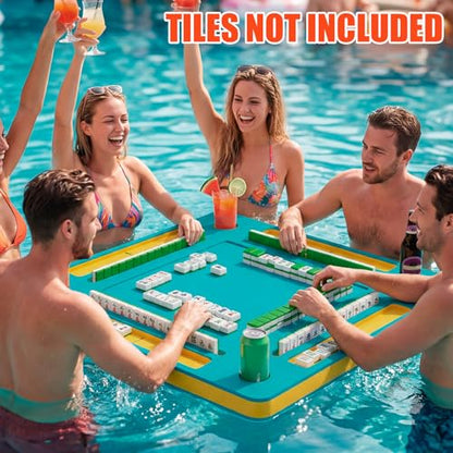 Floating Mahjong Table for Pool - 33.5in Foldable Water Game Table for Card Games & Tile Games - Portable Swimming Pool and Hot Tub Float Board Game Tray for Adults, Domino Floater Table (Blue)