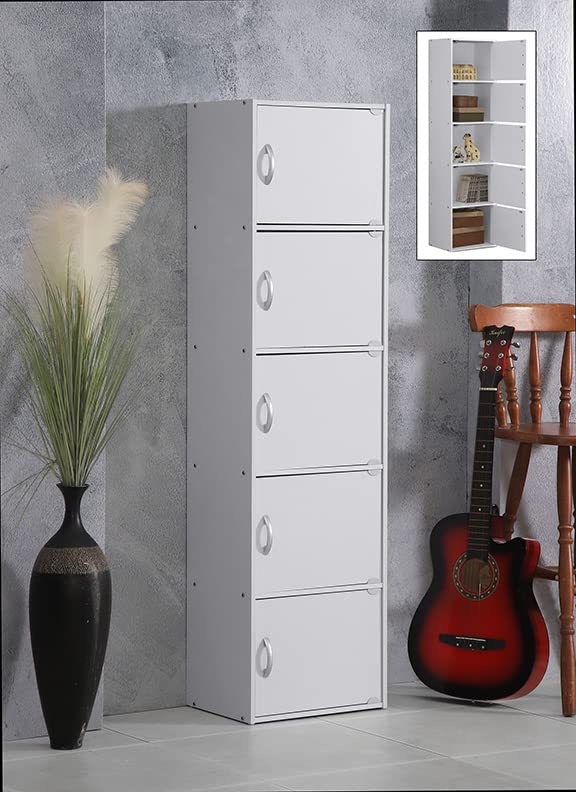 HODEDAH IMPORT Bookcase, White, 5 Door - color: White